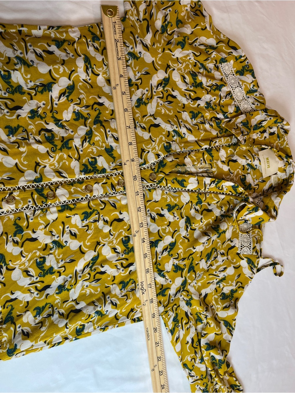 Maeve Anthropologie Shirt Womens 6 Yellow Rabbit Print Peplum Long Sleeve Ruffle - Picture 4 of 13